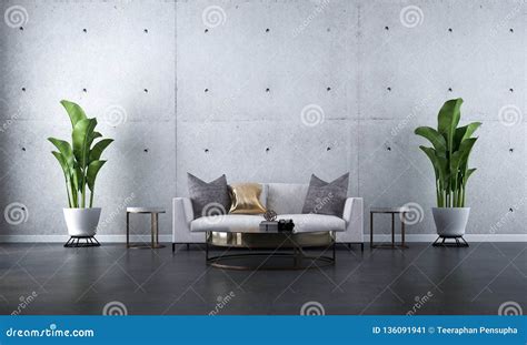 The Interior Design Concept of Modern Minimal Living Room and Concrete ...