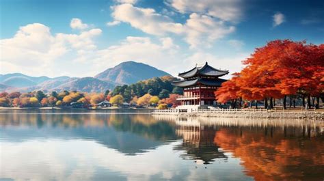 Premium Photo | Gyeongbokgung palace in autumn lake