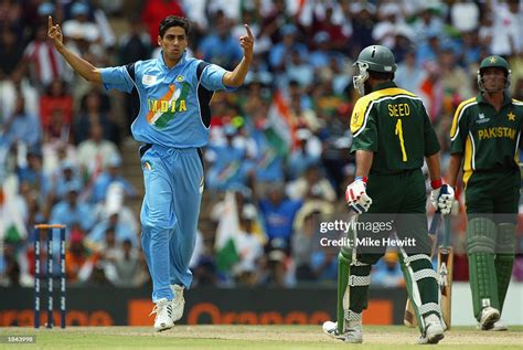 Ashish Nehra of India celebrates bowling Saeed Anwar of Pakistan ...