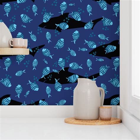 pilot fish and sharks by rysunki_malunki Wallpaper | Spoonflower