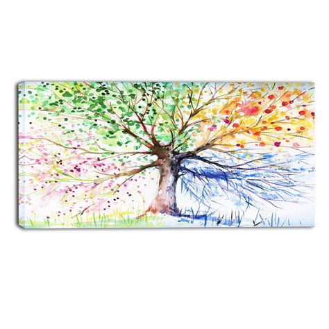 DesignArt Four Seasons Tree Floral Painting Print on Wrapped Canvas ...