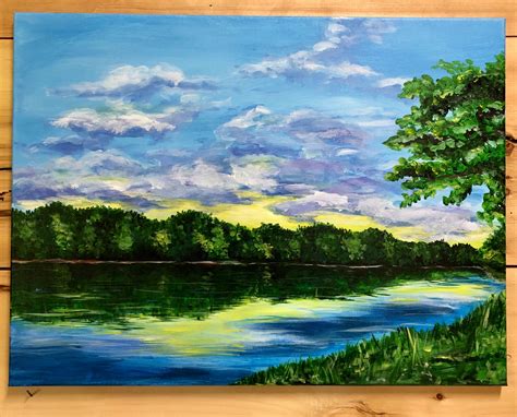 Acrylic Painting Beautiful Lake at Sunset | Etsy