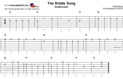 THE RIDDLE SONG Easy Guitar TAB: GuitarNick.com