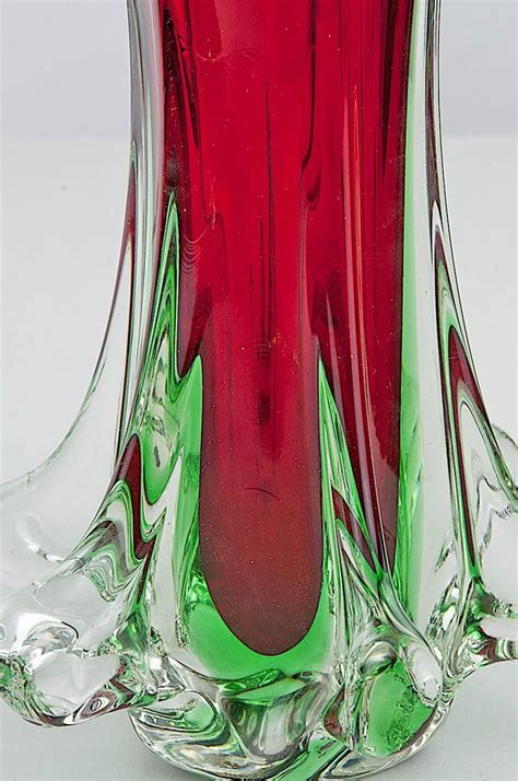 Italian Midcentury Green Murano Glass Vase Signed Flavio Poli at 1stDibs