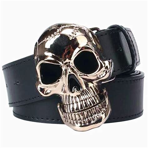 Punk belt Big skull head belt silver plating skeleton skull faced mens ...