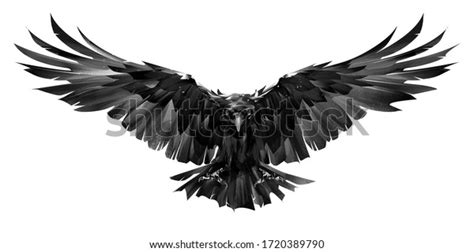 Painted Raven Bird Flight On White Stock Illustration 1720389790 ...