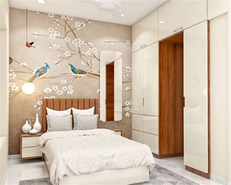 Multicoloured Floral And Bird-Themed Bedroom Wallpaper Design | Livspace