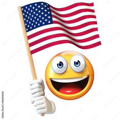 Emoji holding US flag, emoticon waving United States of America ...