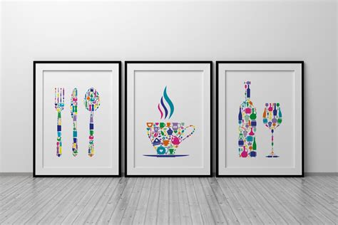 Kitchen Wall Art Prints, Set of 3 Posters, Colourful Kitchen Decor ...