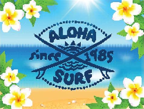 Aloha Surf Vector Logo Template On Blurred Ocean Waves And Stock ...