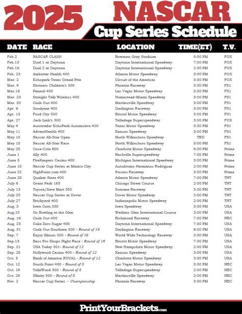 Nascar Printable Schedule