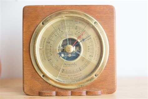 Airguide Wall Barometer - 1930's Vintage Brass and Wood Barometer