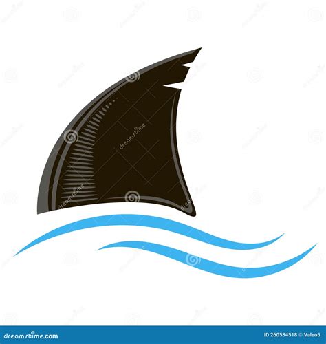 Shark Fin Silhouette Icon and Blue Waves Isolated on White Background ...