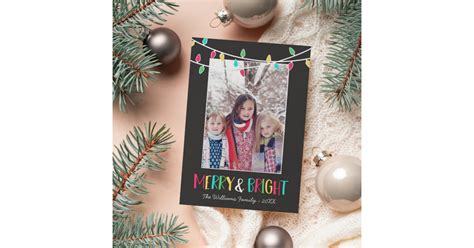 Merry & Bright - Colorful String Lights - Photo Holiday Card | Zazzle