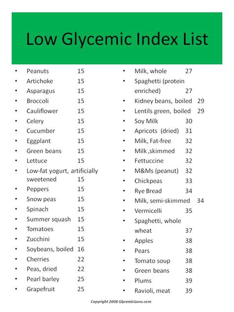 10 Best Printable Low Glycemic Food Chart Low Glycemic Index Foods ...