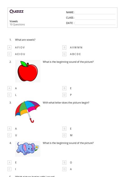 50+ Vowels worksheets for Kindergarten on Quizizz | Free & Printable