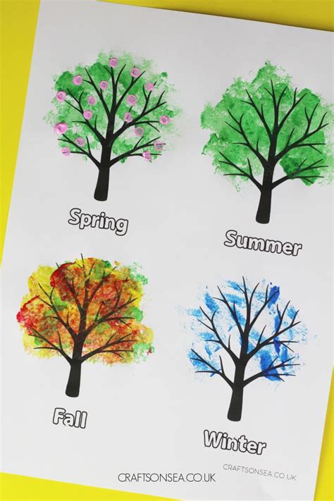 Four Seasons Tree Painting (FREE Printable) - Crafts on Sea | Tree ...