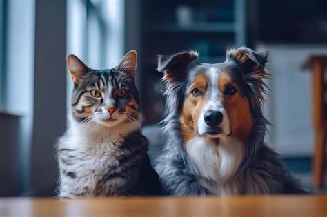 Premium AI Image | Adorable cat and dog together in city apartments ...