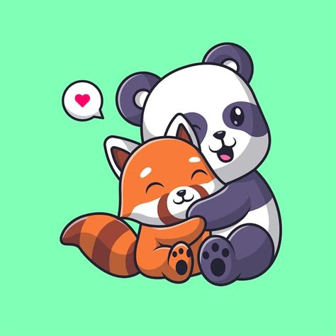 Free Vector | Cute Panda Hug Red Panda Cartoon Vector Icon Illustration ...