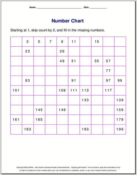 Free printable number charts and 100-charts for counting, skip counting ...