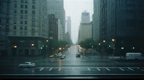 Premium AI Image | Rainy City View Through Glass Window