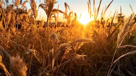 Premium AI Image | Photo of a beautiful sunset over a field of tall grass