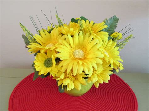 Yellow Flower Arrangement Centerpiece Yellow Gerbers Daisy | Etsy