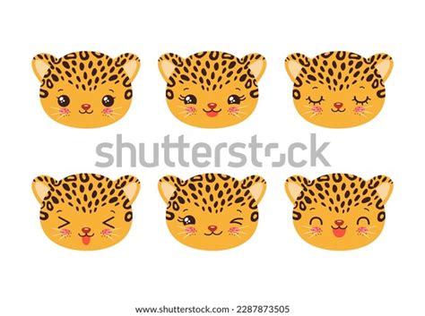 Cute Cheetah Emoji Icon Set Messenger Stock Vector (Royalty Free ...