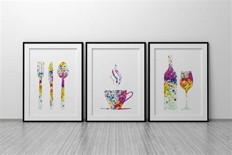 Kitchen Wall Art Prints, Set of 3 Posters, Colourful Kitchen Decor ...