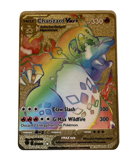 Buy Charizard VMAX Metal Card - Collector's Rare Shiny Rainbow Gold ...