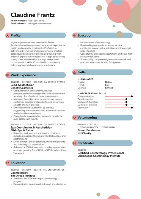 Esthetician (Aesthetician) Resume Sample | Kickresume