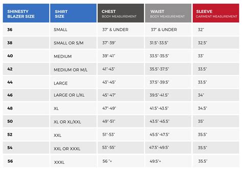 Suit Size Chart