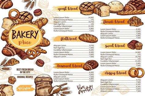 Bakery menu template of bread for cafe and pastry in 2022 | Bakery menu ...