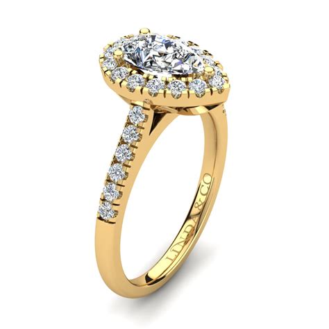 Halo Pear Engagement Ring Yellow Gold - Linda & Co