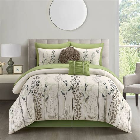 Lanco Olive 10 Piece Comforter Set Green/White, Bed Size California ...