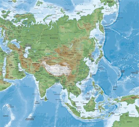 Vector Map of Asia Continent Physical | One Stop Map