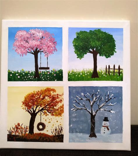 Four Seasons Wall Decor Hand Painted Acrylic Art Nature | Etsy | Hand ...