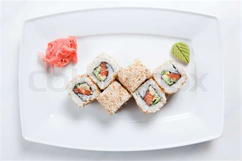 Maki Sushi on plate isolated on white | Stock image | Colourbox