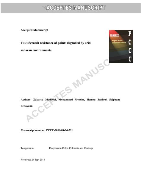 (PDF) Scratch resistance of paints degraded by arid saharan environments