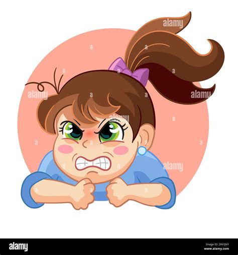 Cute angry girl face emotion vector illustration. Cartoon character ...