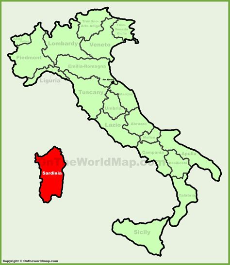 Sardinia location on the Italy map