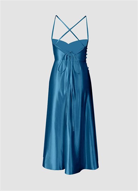 Dark Teal Blue Dark Teal Blue Cowl V-Neck Tie Back Midi Dress Dresses ...