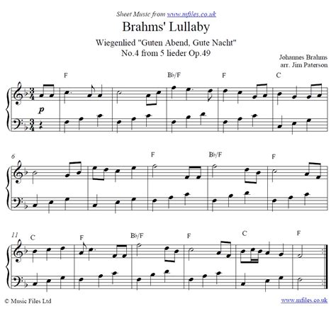 Johannes Brahms: Lullaby, Cradle Song or Wiegenlied (for piano solo ...