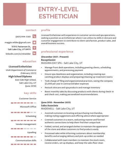 Esthetician Resume Examples for 2024