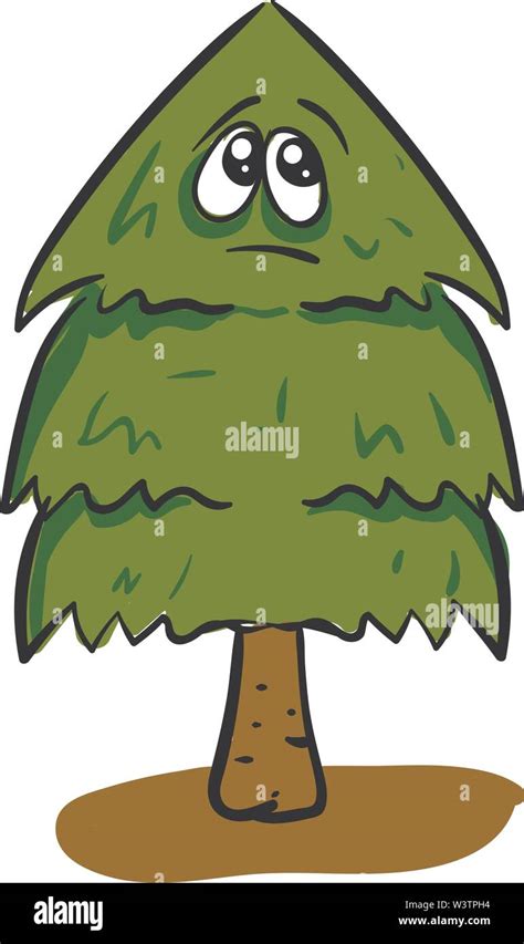 Sad christmas tree, illustration, vector on white background Stock ...