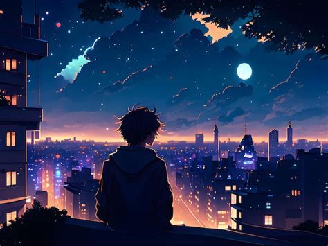 Premium Photo | Silhouette anime cityscape scenery in the night