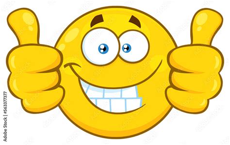 Smiling Yellow Cartoon Emoji Face Character Giving Two Thumbs Up. Hand ...