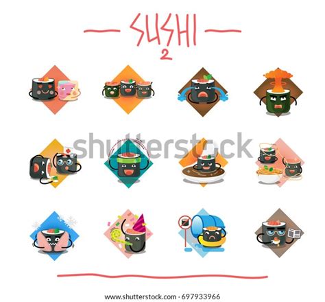 Creative Sushi Emoji Set Expressing Various Stock Vector (Royalty Free ...