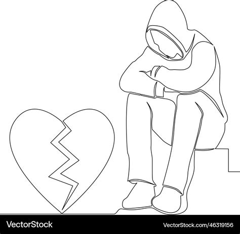 Continuous line drawing man with a broken heart Vector Image