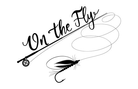 On the fly. Fishing rod with fly fishing lure. Hand drawn vector stock ...